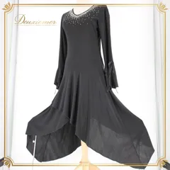 社交ダンス 衣装 スタンダード ドレス ワンピース レッスンウェア パーティドレス オールシーズン 黒 ブラック系 長袖 ラインストーン 無地 華やか おしゃれ 体型カバー フリースタイル シンプル 高級感 フェミニン 楽器の演奏や発表会に最適 キラキラ