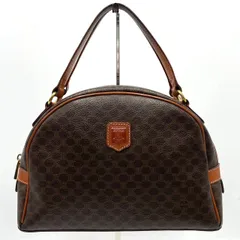 美品● CELINE セリーヌ ハンドバッグ マカダム柄 トリオンフ ブラウン PVC レザー