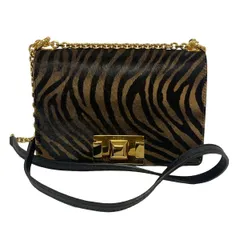 FURLA(フルラ) ショルダーバッグ - 黒×ベージュ×ダークブラウン ゼブラ柄/チェーンショルダー レザー