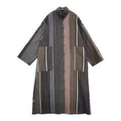 JURGEN LEHL チャイナボタン リバーシブル コットンシルクロングコート ストライプキルト ブラック系 レディース ヨーガンレール【中古】6-0109T♪のサムネイル