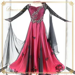 社交ダンス 衣装 タカダンス TAKADANCE スタンダードドレス ドレス ワンピース スタンダード フロート レース 花 デモ 競技 かわいい 光沢 高級感 メッシュ 発表会 パーティ ピンク 黒 ブラック系 ピンク系 ふんわり スカート レディース