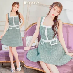 【DAZZY / デイジーストア】ツイードチェックパイピングAラインミニドレス am86328