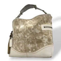 コーチ ハンドバッグ ベージュ シグネチャー ワンショルダー ホーボー s15 トートバッグ 肩掛け可 キャンバス レザー 本革 ゴールド金具 チャーム付き ロゴタグ 10010