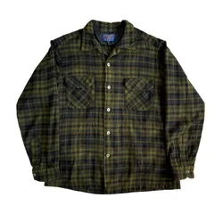 60s Pendleton ペンドルトン ボードシャツ BoardShirt Lサイズ ブラウン グリーン オンブレ シャドーチェック 高配色 Vintage ヴィンテージ オープンカラー 開襟 70年代 60年代 ウールシャツ