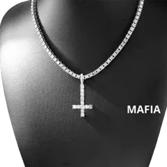 シルバー クロステニスチェーン ネックレス 十字架 グリッター iced out ブリンブリン ジルコニア ヒップホップ ストリート系ファッション