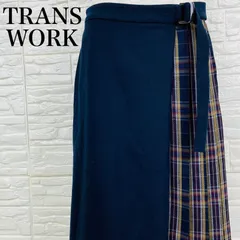 TRANS WORK トランスワーク ロングスカート チェック プリーツ ネイビー 切り替え 0019K
