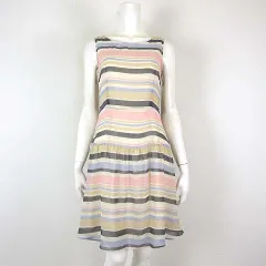 クミキョク 組曲 KUMIKYOKU ワンピース フレア マルチボーダー ノースリーブ M 2 ベージュ ピンク ブルーグレー