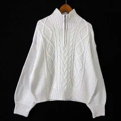 ジーユー GU ケーブル ハーフ ジップ セーター ニット 長袖 L オフ白