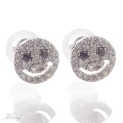 K18WG スマイル パヴェ ダイヤモンド ピアス ニコちゃん ホワイトゴールド ブラックダイヤ【アクセサリーマート/メルカリShops店】