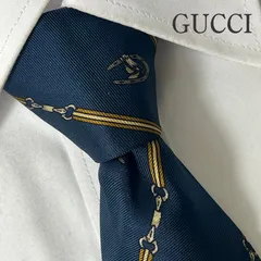 《美品》GUCCI (グッチ) シルクネクタイ イタリア製 総柄 ホースビット ストライプ チェーンパターン ネイビー ゴールド ブラウン ベージュ