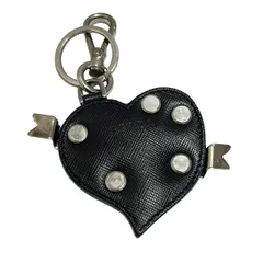 PRADA(プラダ) キーホルダー(チャーム)美品  黒×シルバー ハート レザー
