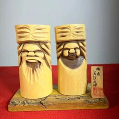 昭和レトロ】木彫り 福禄寿 縁起物 置物 2体セット インテリア