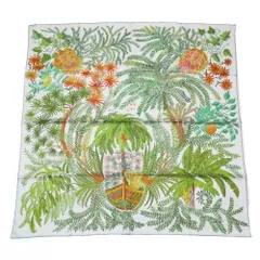未使用 HERMES エルメス シルク100％ スカーフ カレ90 ダブルフェイス 画家たちの庭 ボタニカル柄 大判 グリーン マルチカラー レディース 古着 中古 USED