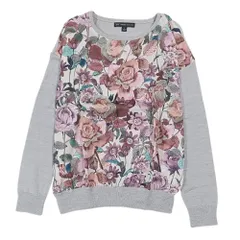 美品 BROOKS BROTHERS ブルックスブラザーズ ウール 長袖 ニット セーター 花柄 フラワー プリント クルーネック L ピンク グレー レディース 古着 中古 USED