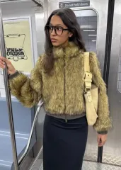 BLACKUP ラブー ツートンファー ハイネック アウター