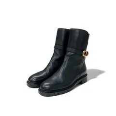 クリスチャンディオール CHRISTIAN DIOR アンプラント ブーツ ショートブーツ 靴 シューズ レザー ブラック 黒 ゴールド ロゴ ベルト