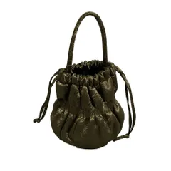 未使用 SALON adam et rope サロンアダムエロペ 2WAYベロアサテンギャザーバケットミニバッグ カーキ レディース 古着 中古 USED