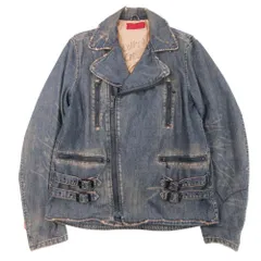 美品 LEVI'S Red Tab リーバイス レッドタブ ダブル ライダース デニムジャケット ブルゾン ダメージ加工 L インディゴ メンズ 古着 中古 USED