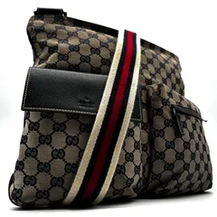 正規品 GUCCI グッチ ショルダーバッグ GG キャンバス レザー シェリーライン 大容量 多収納 斜め掛け メンズ レディース ユニセックス グレー