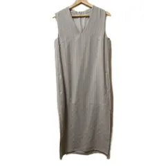 NOBLE(ノーブル) ワンピース レディース美品  - ベージュ×黒 Vネック/ノースリーブ/ロング/ストライプ