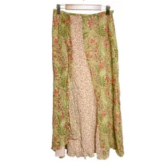 美品 INGEBORG インゲボルグ フラワープリント シルクシアー ロングスカート S グリーン レディース 古着 中古 USED