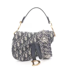 ディオール Dior ハンドバッグ サドルバッグ ミニ オブリークジャカード 28-MA-1108 ネイビー キャンバス レザー オブリーク サドルバッグ ミニ レディース Used A