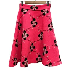 美品 miumiu ミュウミュウ フラワー柄 ニット フレアスカート SIZE38 ピンク レディース 古着 中古 USED