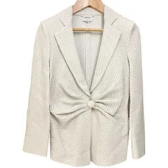 未使用 ARMANI COLLEZIONI  アルマーニコレッツォーニ ドレープデザイン エンボスニットジャケット サイズ38 オフホワイト系 レディース 古着 中古 USED