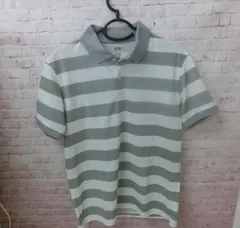 【TAKA63-12】△UNIQLO ユニクロ MEN ボーダーポロシャツ 半袖 Lサイズ グレー