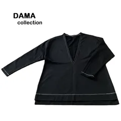【DAMA collection/ダーマコレクション】デザインカットソー プルオーバー ディープＶネック 長袖  無地 ブラック 黒 日本製（中古）