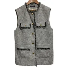 美品 GREEN LABEL RELAXING グリーンレーベルリラクシング ユナイテッドアローズ 金ボタン フリンジツイードジレ ベスト グレー系 レディース 古着 中古 USED