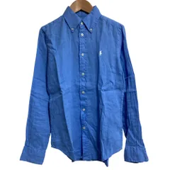 美品 RALPH LAUREN ラルフローレン ボタンダウン リネン シャツ サイズXS ブルー レディース 古着 中古 USED