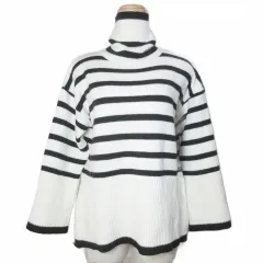 トライフル TRIFLE タグ付き ニット セーター タートルネック 長袖 ボーダー 厚手 M 白 黒 /X