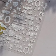 匿名配送⭐︎ネイルシール　立体　3D  ホワイトレース　リボン　花　レトロ　5032