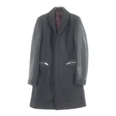DIESEL (ディーゼル) レザー切替 ウール ロング チェスターコート グレー