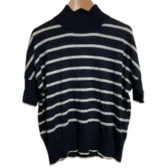 美品 Max Mara Studio マックスマーラ ストゥディオ シルクウール ボーダーニット サイズM ネイビー×グレー レディース 古着 中古 USED