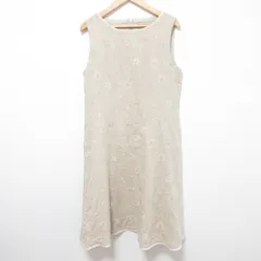 良品 FOXEY フォクシー Bloom フラワー刺繍 ドレス ワンピース 41264 サイズ40 グレージュ レディース 古着 中古 USED