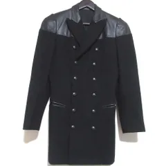 美品 Jean Paul Gaultier ジャンポールゴルチエ ヴィンテージ レザー切替え ダブルブレスト ジャケット コート サイズ40 ブラック レディース 古着 中古 USED