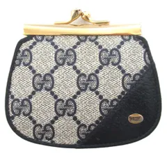 美品 GUCCI グッチ ヴィンテージ GG柄 がま口財布 ネイビー レディース 古着 中古 USED