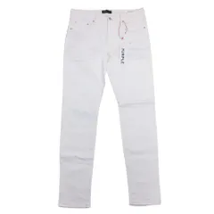 新品同様 PURPLE BRAND パープルブランド P001 総柄 ダメージ ボタンフライ デニム パンツ スキニー ジーンズ Gパン 34 白 メンズ 古着 中古 USED