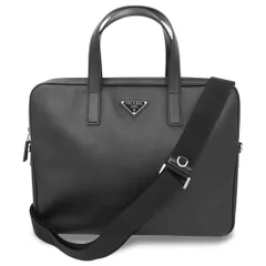 【未使用・保管品】プラダ PRADA ビジネスバッグ ショルダー ブリーフケース 鞄 2WAY 斜め掛け 肩掛け レザー 黒 ブラック 2VE368 メンズ