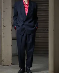 1980s 2pieces set up, pin stripe double breasted × 2tuck slacks 2ピース セットアップ スーツ ダブルブレスト 2タック スラックス ピンストライプ 濃紺 ネイビー系