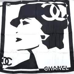 シャネル スカーフ マドモアゼル シルクツイル ブラック×ホワイト G22 ココシャネル ココマーク 横顔 Sランク【中古】