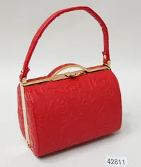 和装バッグ 単品 合皮 赤色 型押し 地模様入り ハンドバッグ がま口 手提げ 成人式 結婚式 卒業式 NO42811-4