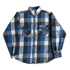 70s - 80s Mr.Leggs ヘビーネルシャツ 青 白 黒 ブロックチェック M