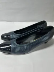 銀座ヨシノヤ パンプス ネイビー 24cm エナメル 異素材 コンフォート 日本製