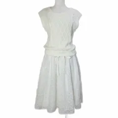 ジルバイジルスチュアート JILL by JILLSTUART ドッキングワンピース ニット レース ひざ丈 ノースリーブ ウエストリボン M 白 ホワイト /X