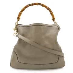 GUCCI グッチ バンブー ハンドバッグ 2WAY ショルダーバッグ 斜め掛け レザー グレージュ ゴールド金具 282315