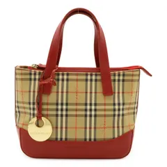 BURBERRY バーバリー ノバチェック チェック柄 ハンドバッグ トートバッグ ミニバッグ キャンバス レザー ベージュ レッド 赤
