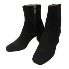 ダイアナ DIANA ショートブーツ 21.5cm ブラック 黒 スクエアトゥ チャンキーヒール 靴 シューズ スエードレザー